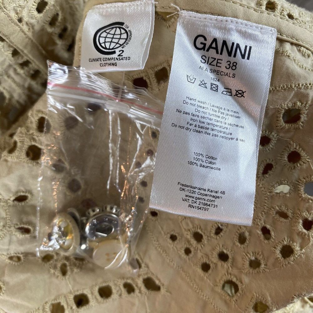 GANNI Size EU 38 US 6 Mini Dress Broderie Anglaise Cotton Balloon-sleeve Eyelet - Picture 10 of 10
